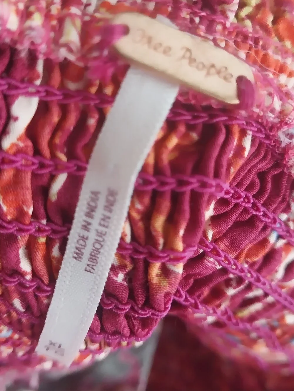 Free People Bluebell Magenta Floral Ribbon Tie Smocked Tiered Boho Maxi Dress
